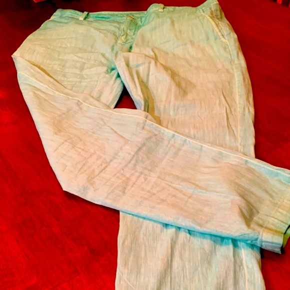 Authentic 130% Lino salad color capri pants , bought in Milan, sissy 46. Must! - Picture 1 of 14